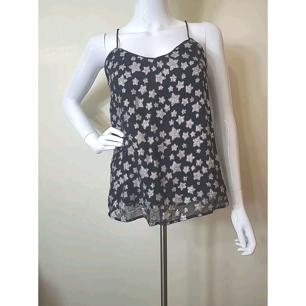 LOFT Tank Top Black Metalic Silver Stars Size XS Tags Attached